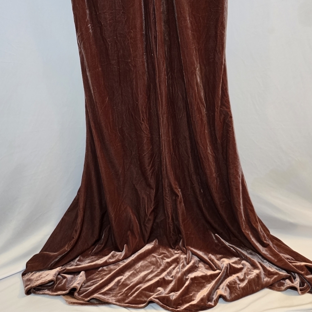 Revelry Gwen Pink Rose Blush Velvet Deep V Maxi Bridesmaid Wedding Dress, sz 12 - Picture 13 of 16